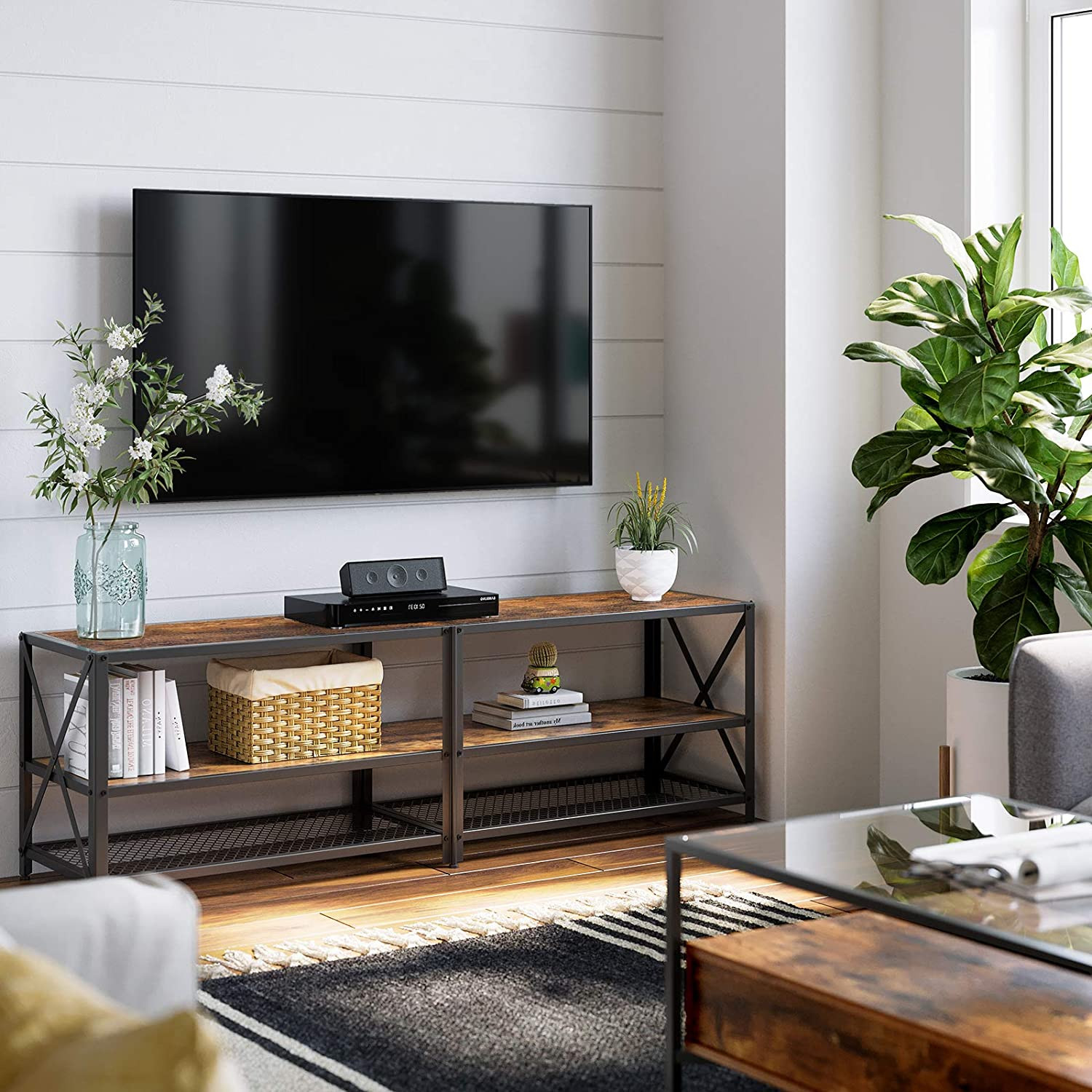 TV-bord i industriel stil x 39 x 52 cm til op til 70-tommer tv, vintage brun-sort - Dealproffsen